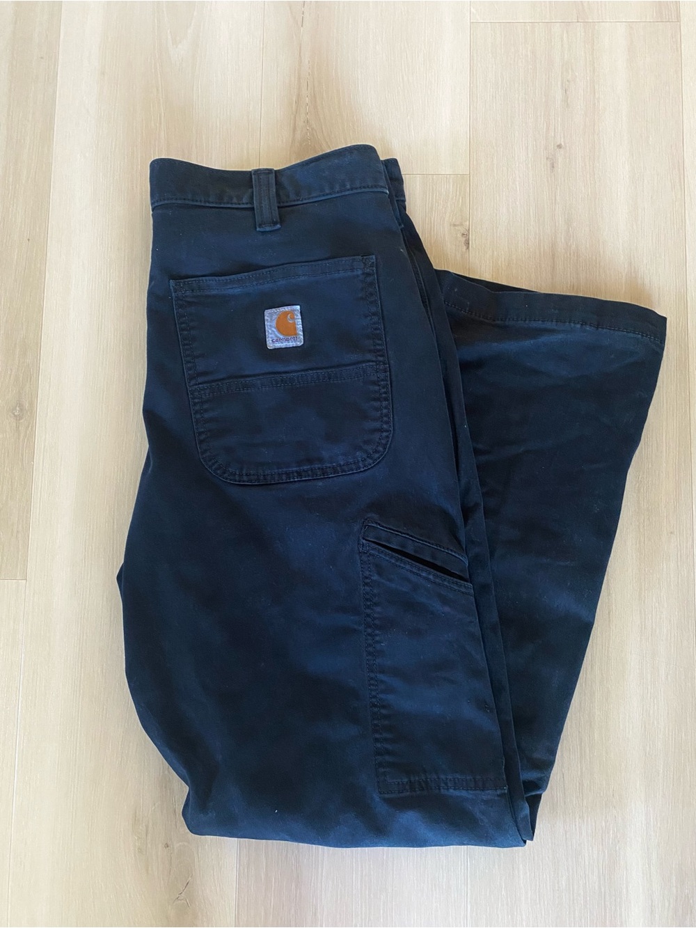 Carhartt Rugged Flex Relaxed Canvas Pants Black 33x30 with Blown Out Knee